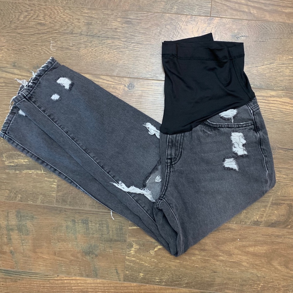 Charcoal faded distressed boyfriend maternity jean